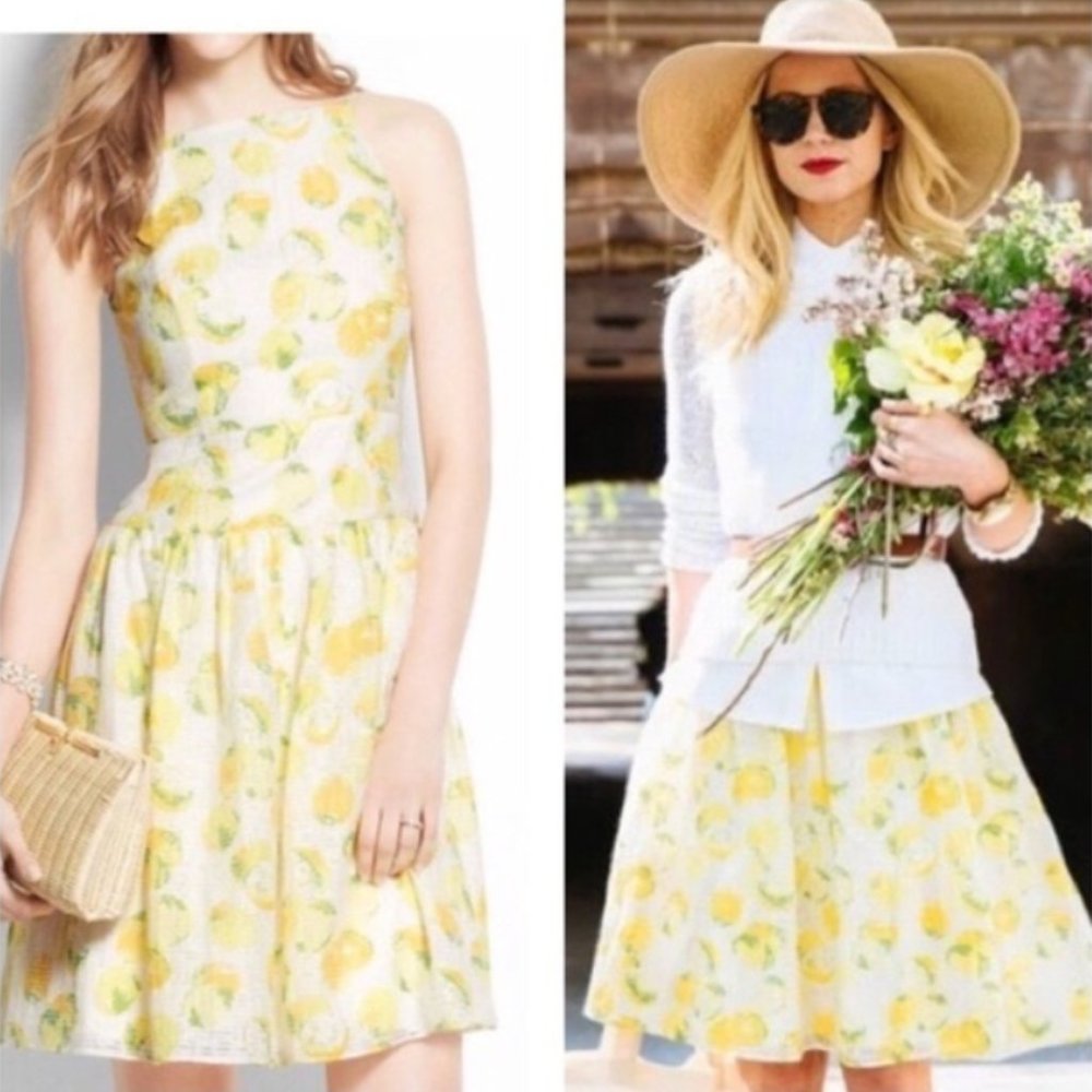 Ann Taylor Lemon Print Sun Dress Size 2 Petite